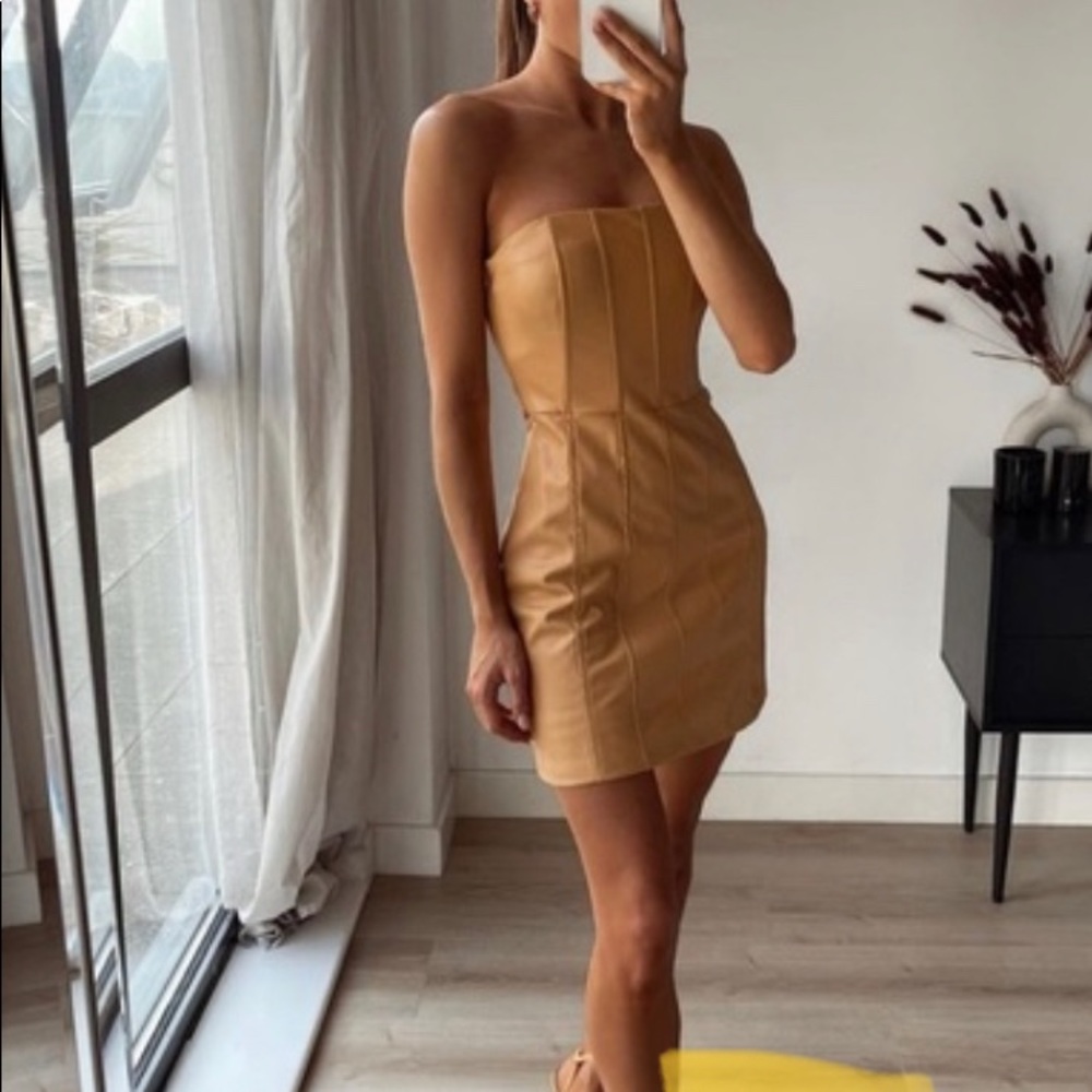Zara Faux Leather Dress - Caramel XS